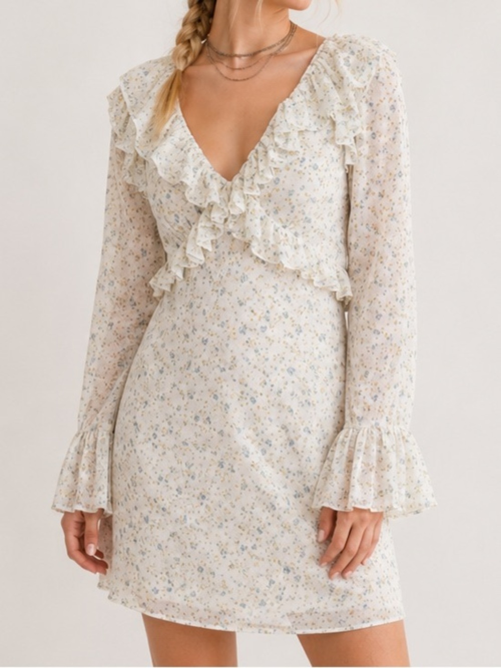 Free People Sweetest Thing Floral White Ruffle Boho Cottagecore Mini Dress